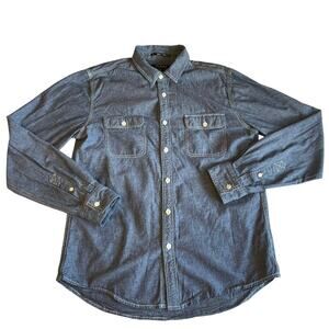 21Men Chambray Denim Long Sleeve Button Up Long Sleeve Cotton Shirt Medium